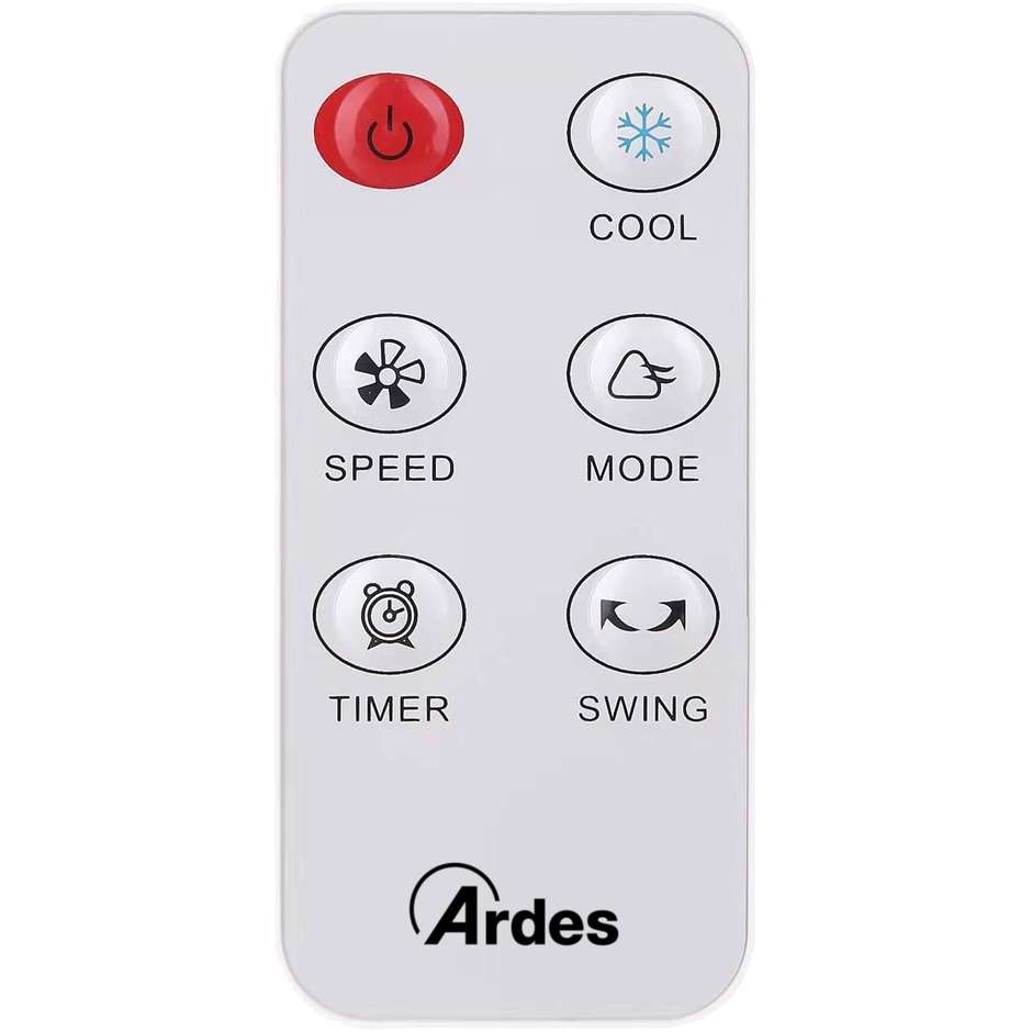 Ardes AR5R06D Eolo Touch Raffrescatore Evaporativo 60 W, 3 Velocità, Serbatoio 4 L con Telecomando, Timer 12 h e Alette Oscillanti, Bianco
