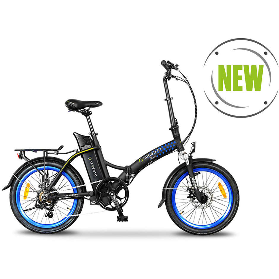 Argento Bike New Piuma E-Bike City bike pieghevole velocità max 25 Km/h autonomia 70 Km colore blu e nero