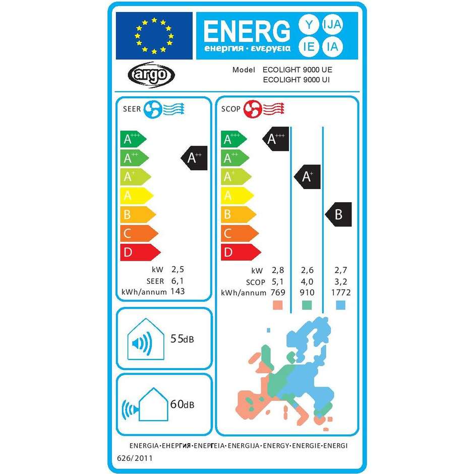 Argo ECOLIGHT MONO 9000 kit condizionatore split + motore 9000 btu classe A++/A+