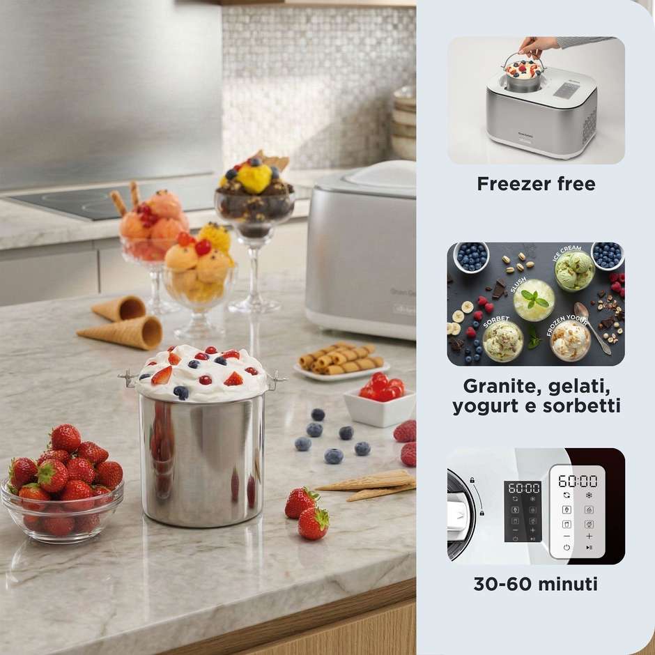 Ariete 0644 Gran Gelato 4in1 Gelatiera Compressore 1L Acciaio Inox