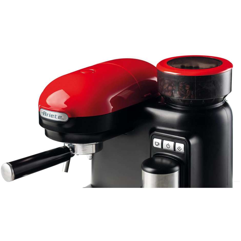Ariete 1318 Macchina da Caffè Espresso Semi-Automatica 15 bar, Macinacaffè Integrato, 1080 W, Serbatoio 0,8 L, Rosso