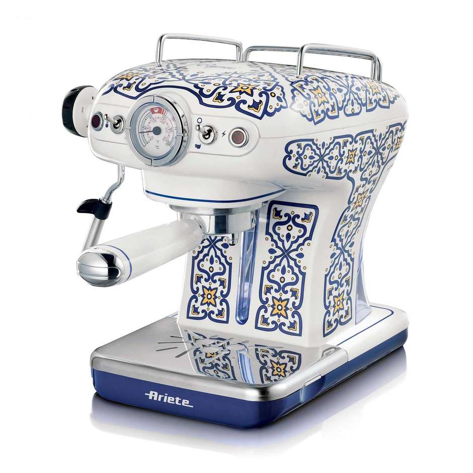 Ariete 1389 Capri macchina espresso bianca e azzurra, caffè macinato e cialde