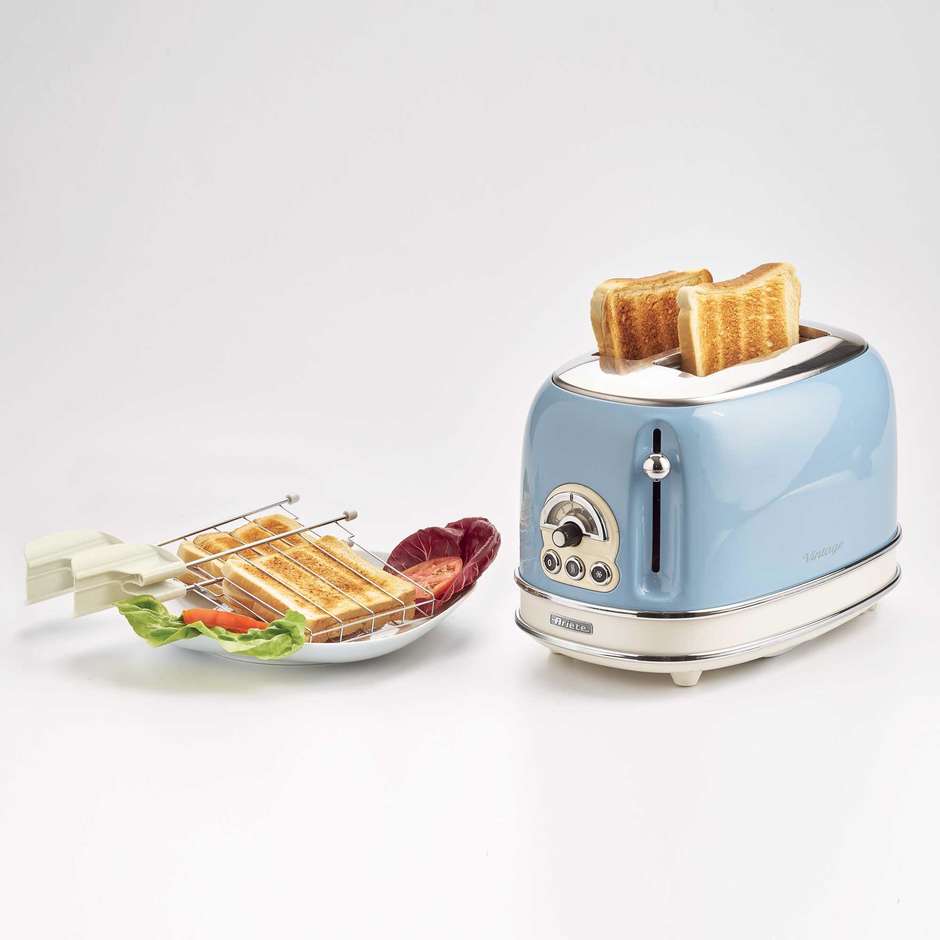 Ariete 155/05 Vintage Tostapane 2 Fette 810 W con Pinze Acciaio Inox Celeste Pastello