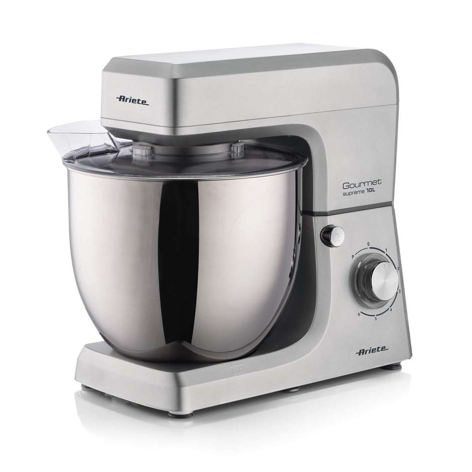 Ariete 1576 Gourmet Supreme Planetaria da Cucina 2000 W, Ciotola Acciaio Inox 10 L, 6 Velocità, Acciaio Inox