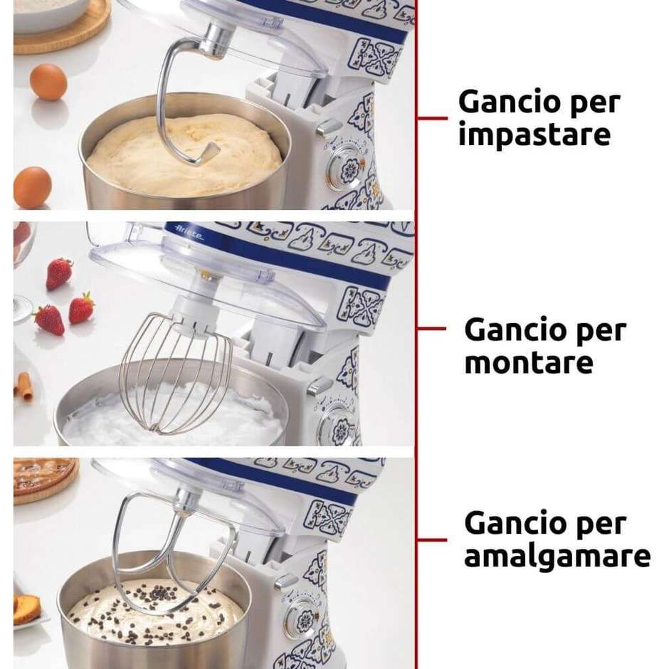 Ariete 15880C Impastatrice Planetaria Capri, 1200 W, Ciotola Acciaio Inox 5,5 L, 7 Velocità, Blu