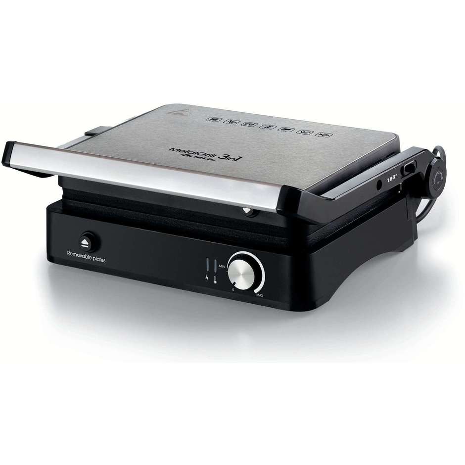Ariete 1934 Griglia Elettrica per Grigliate Miste 3 in 1 Potenza 2000 W Piastre Lisce e Rigate Silver