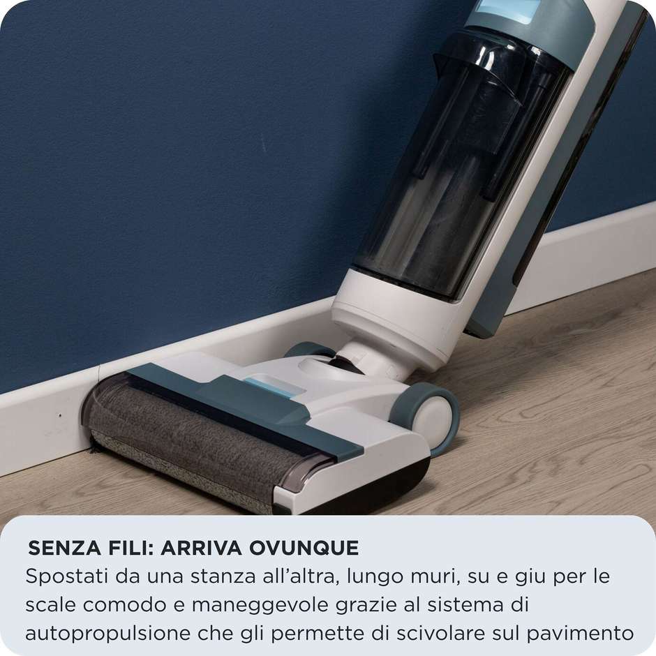 Ariete 2483 Aspirapolvere Intelligente Lavapavimenti cordless 700ml Accessori inclusi Colore Bianco, Azzurro