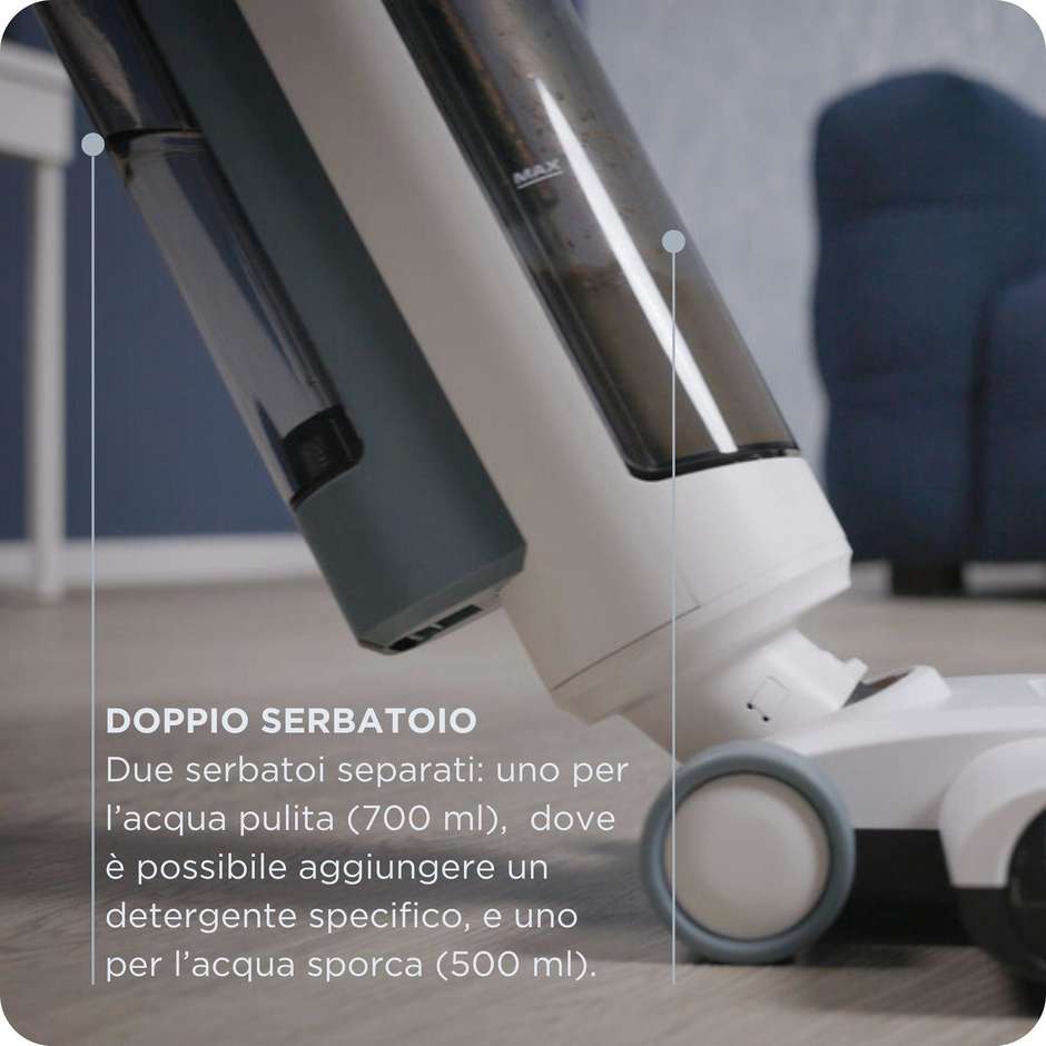 Ariete 2483 Aspirapolvere Intelligente Lavapavimenti cordless 700ml Accessori inclusi Colore Bianco, Azzurro