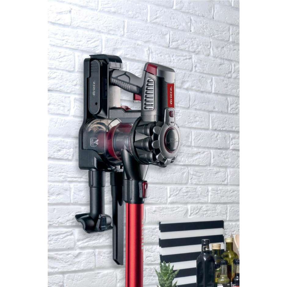 Ariete 2757 Scopa Elettrica Ricaricabile Cordless 22,2V 120W 1L Ciclonica Senza Sacco Rosso e Nero