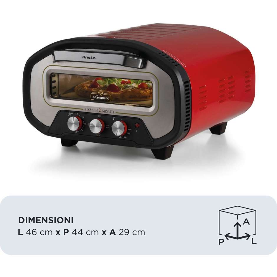 Ariete 3901 Pizzaiolo Forno Elettrico per Pizza 1 Pizza Potenza 2200 W Pietra Refrattaria Rosso