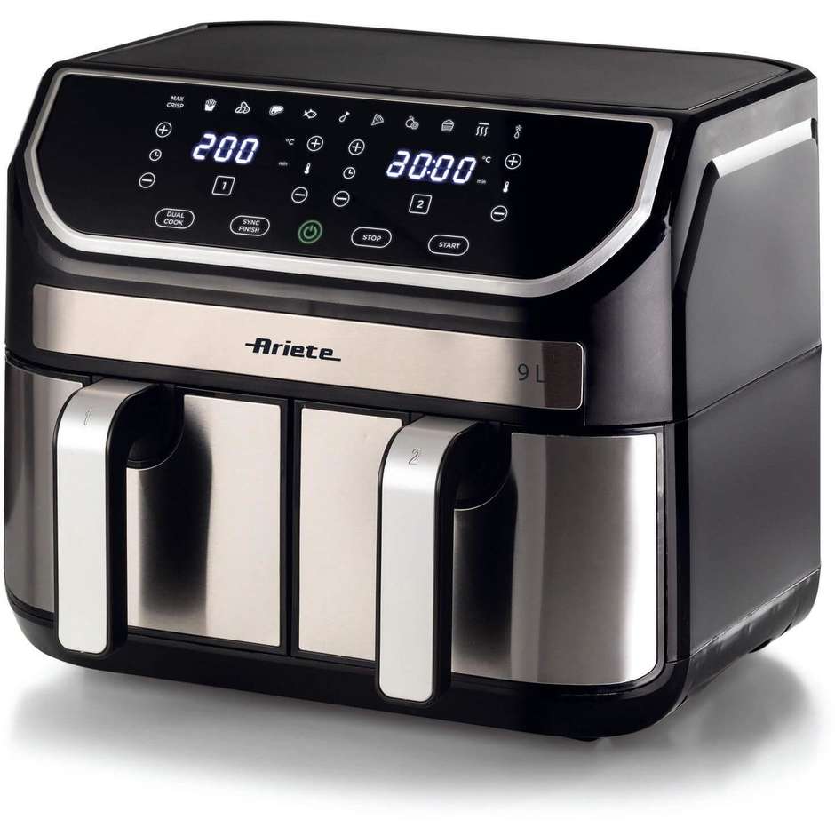 Ariete 4625 Friggitrice ad aria Capacita 9 Lt Potenza 2100 W Capacita 9 Lt Doppio cestello 11 programmi Colore Nero/Silver