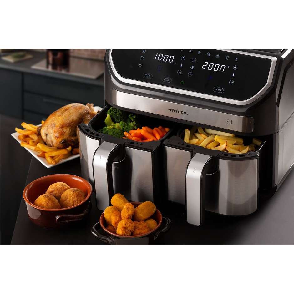 Ariete 4625 Friggitrice ad aria Capacita 9 Lt Potenza 2100 W Capacita 9 Lt Doppio cestello 11 programmi Colore Nero/Silver