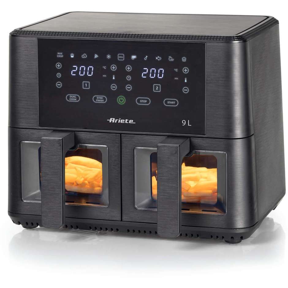 Ariete 4631 Airy Fryer Dual Clean Friggitrice ad Aria 2 Cestelli 9 L (4,5L+4,5L) 2400 W Nero
