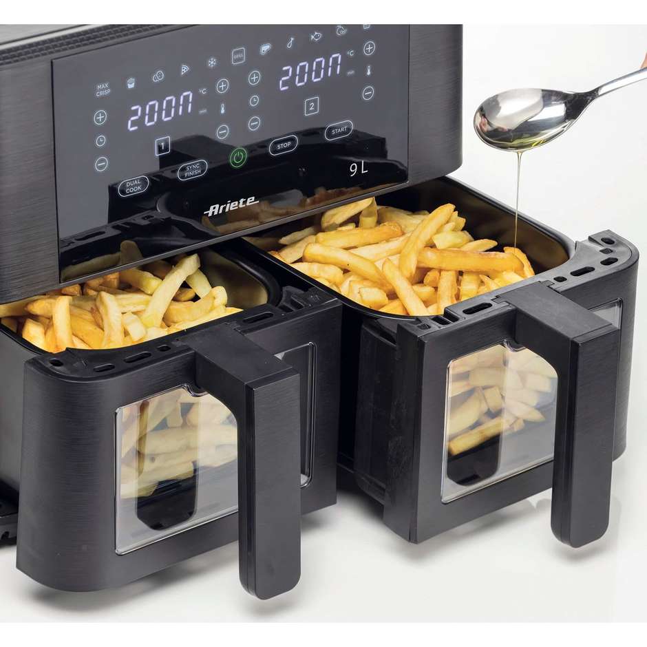 Ariete 4631 Friggitrice ad Aria Calda 9 L 2400 W con Doppio Cestello Dual Zone Nero