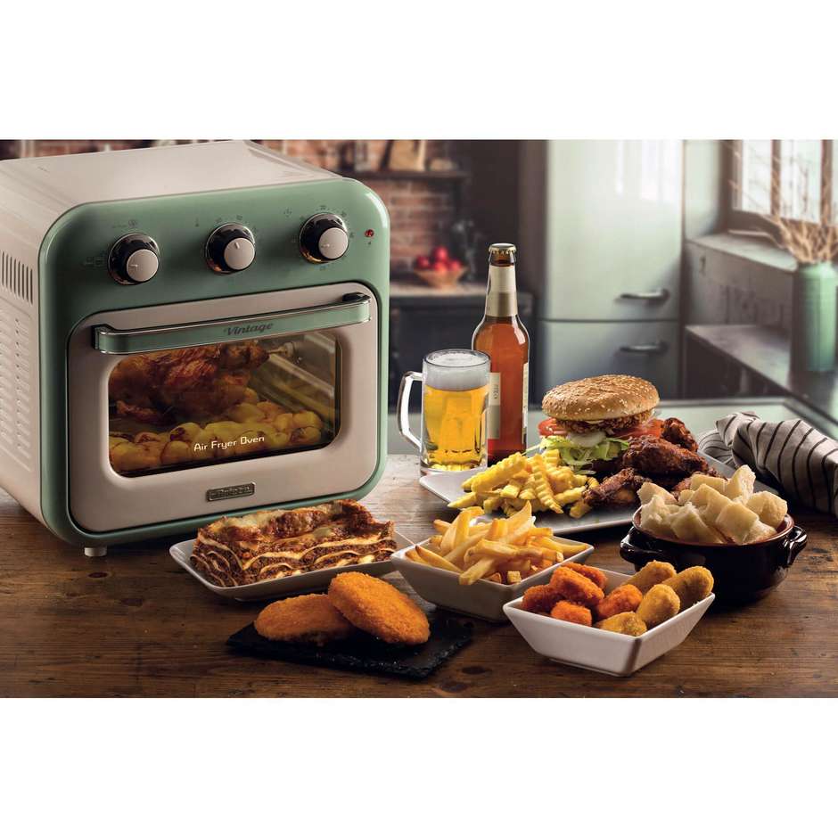 Ariete 4632/04 Vintage Friggitrice ad Aria e Fornetto Elettrico 2 in 1 16 L 1400 W con Finestra Visuale Verde