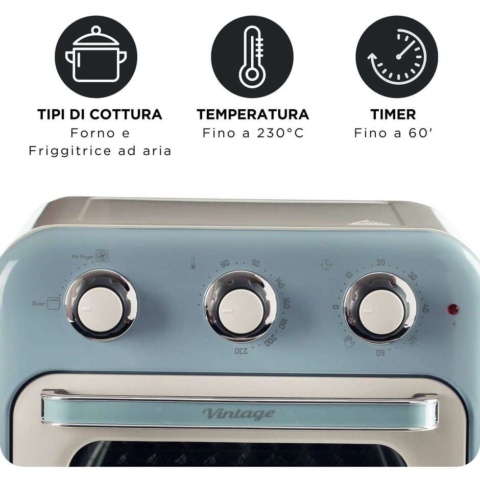 Ariete 4632/05 Friggitrice ad Aria + Forno Vintage 16L Blu