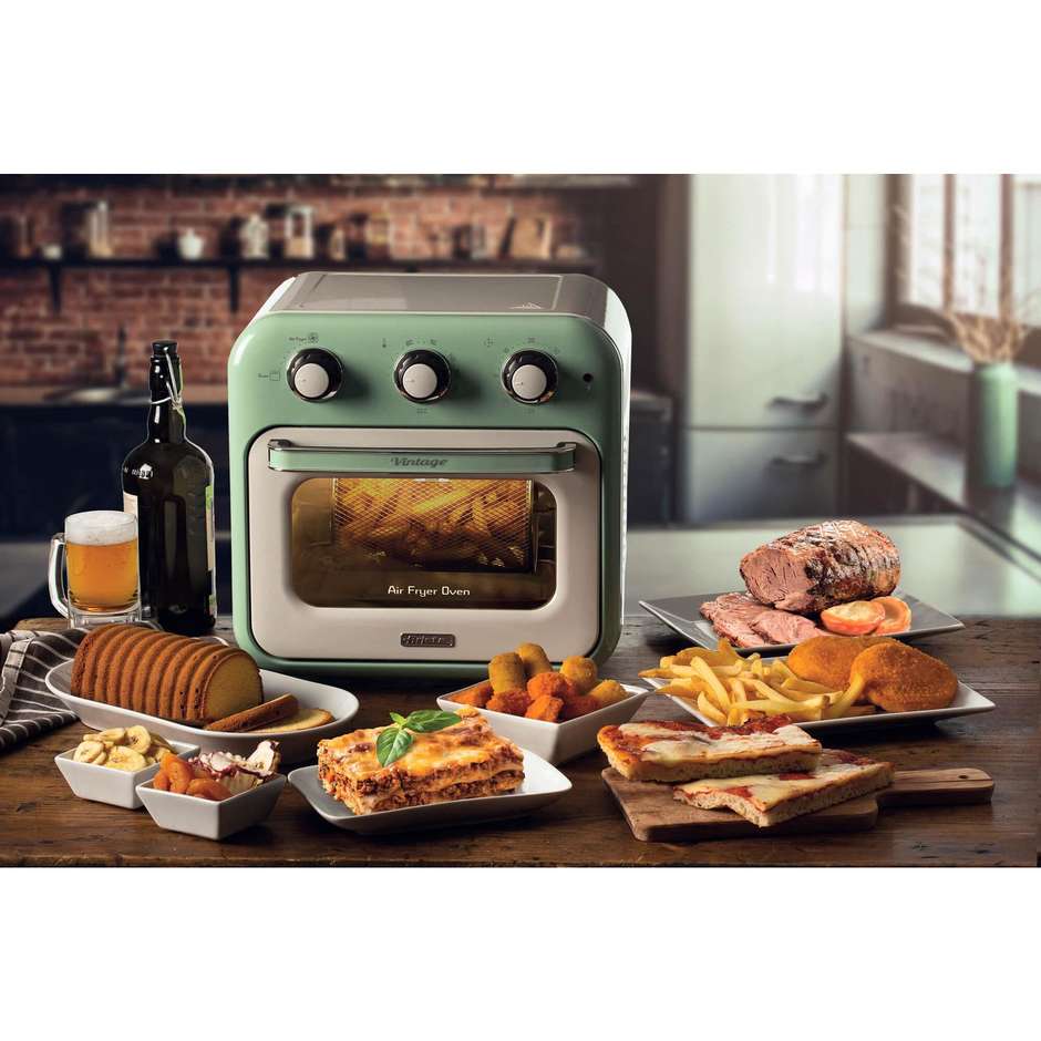 Ariete 4632 Friggitrice ad Aria e Fornetto Vintage 2 in 1 Capacità 16 L 1400 W con Finestra Verde Salvia
