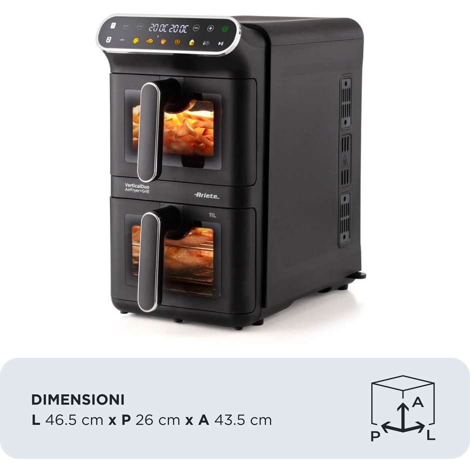 Ariete 4640 Air Fryer Vertical DUO Friggitrice ad aria 11 L a doppio cestello 2460 W Nera