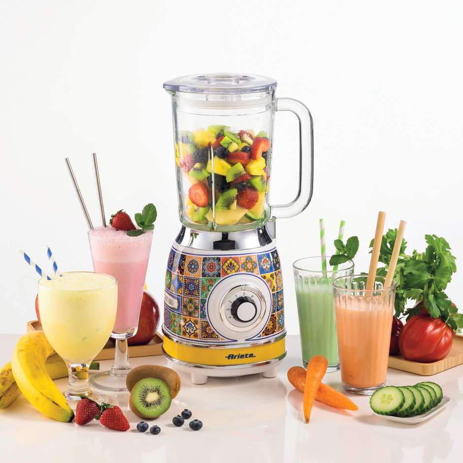 Ariete 583 Frullatore Positano con tazza in vetro da 1,5 Lt 4 Velocita Potenza 1000 W Colore Giallo/Blu