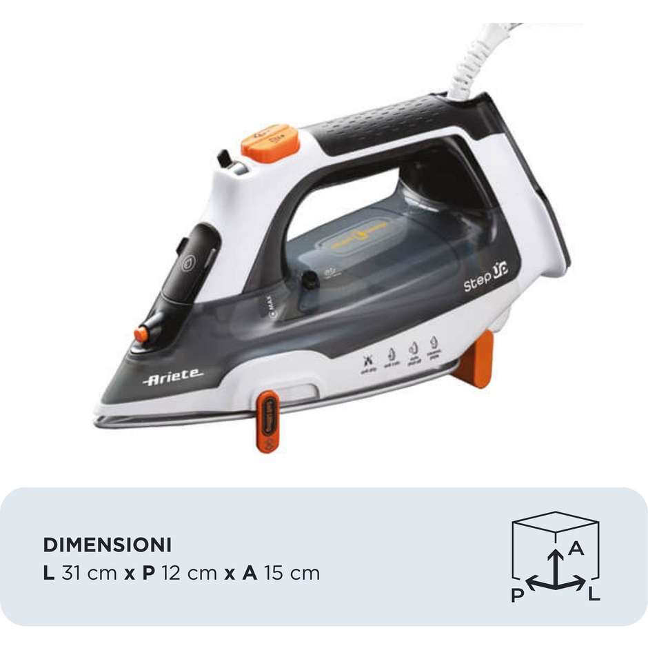 Ariete 6190 Step UP Ferro da stiro a vapore piastra ceramica Ultraglide 2400W grigio/nero