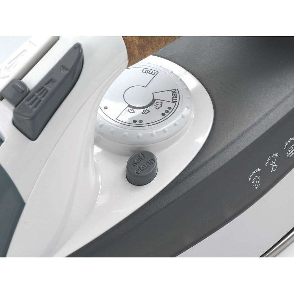 Ariete 6232 Steam Iron Ferro da Stiro a Vapore Manico in Sughero Piastra Inox 2200 W Bianco e Grigio