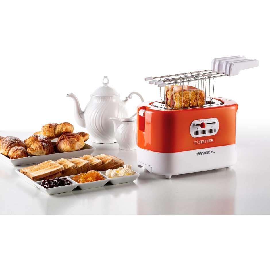 Ariete Moderna 159/00 Tostapane 2 Fette 685W con Pinze Inox Bianco e Metallo Lucido