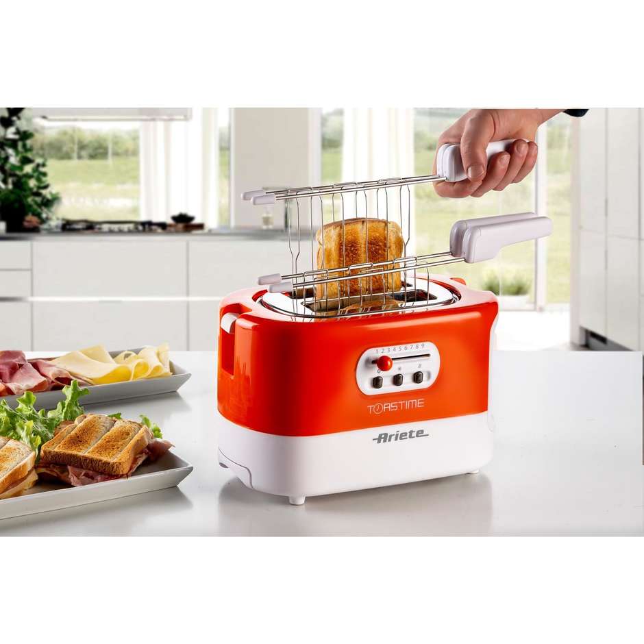 Ariete Moderna 159/00 Tostapane 2 Fette 685W con Pinze Inox Bianco e Metallo Lucido