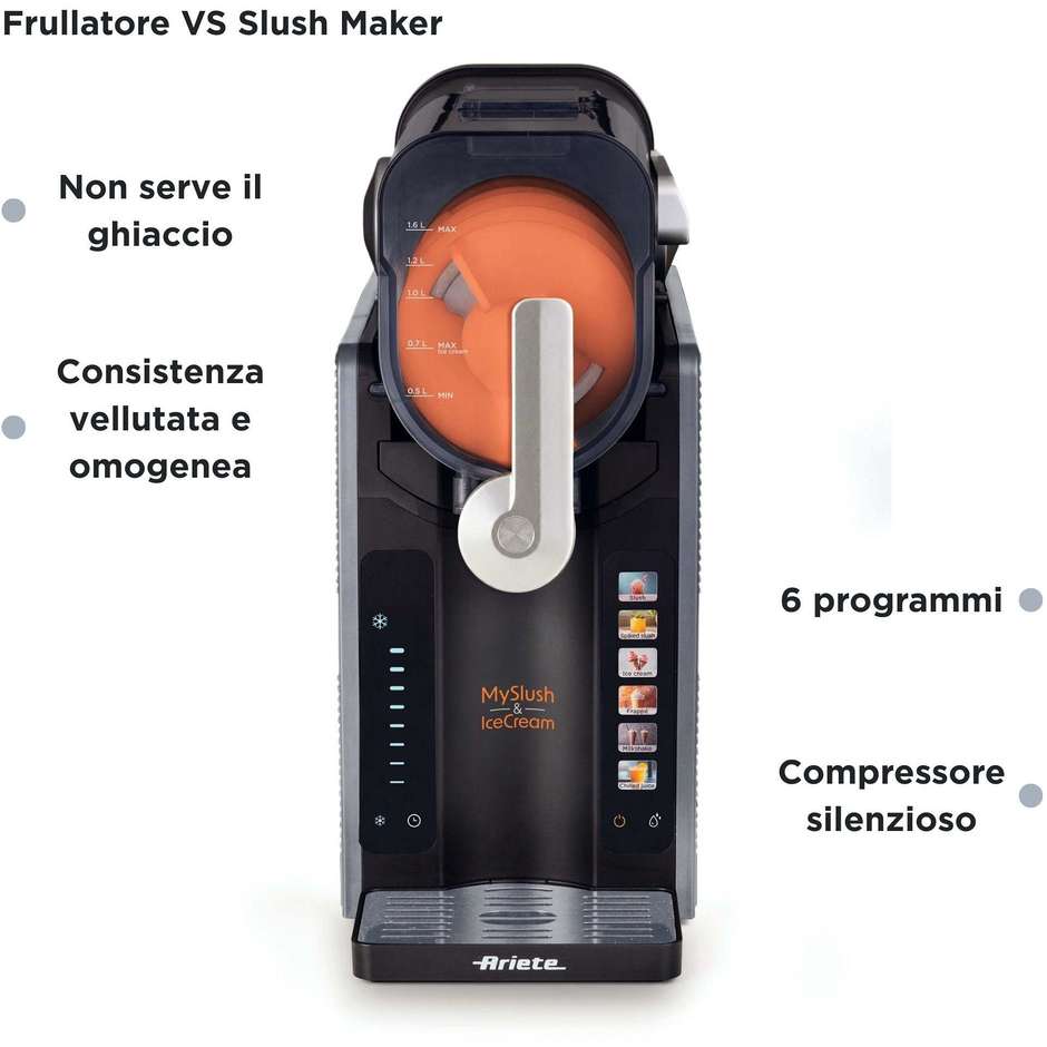 Ariete MySlush & IceCream 655 Gelatiera con Compressore 2,6 L 200 W Acciaio Inox