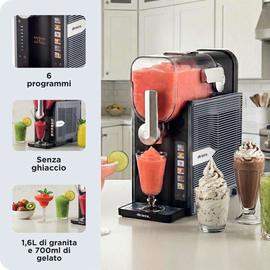 Ariete MySlush & IceCream 655 Gelatiera con Compressore 2,6 L 200 W Acciaio Inox