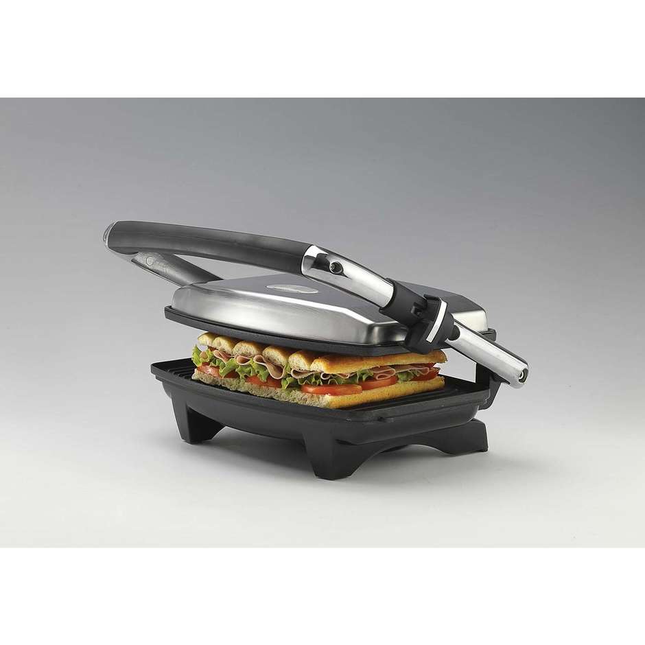 Ariete Toast & Grill Compact 1911 Tostiera Elettrica 750W con Piastre Rigate Antiaderenti Nero e Silver