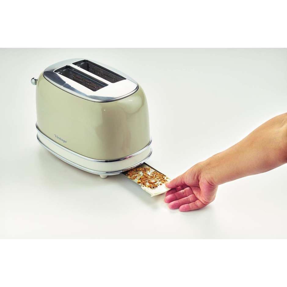 Ariete Vintage 155 Tostapane 2 Fette 810W con Pinze Inox 6 Livelli Doratura Beige