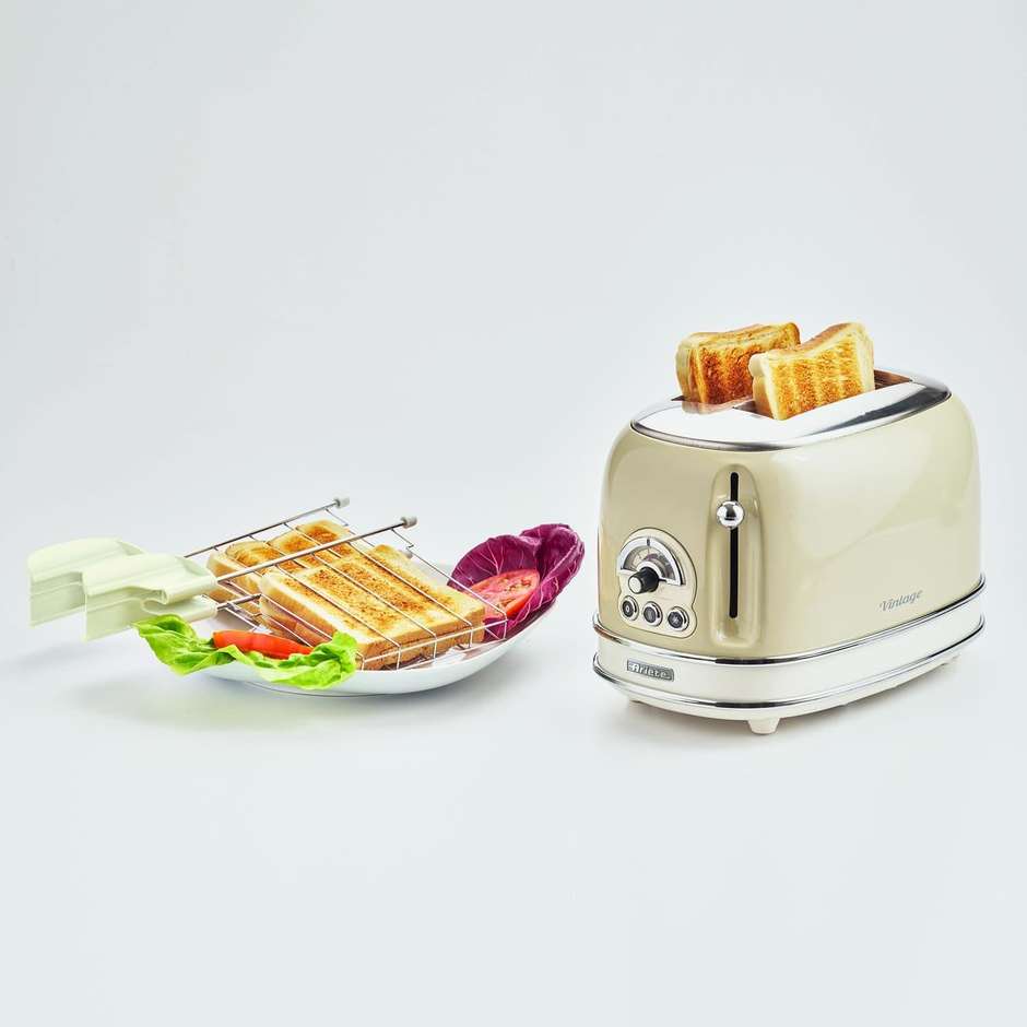 Ariete Vintage 155 Tostapane 2 Fette 810W con Pinze Inox 6 Livelli Doratura Beige