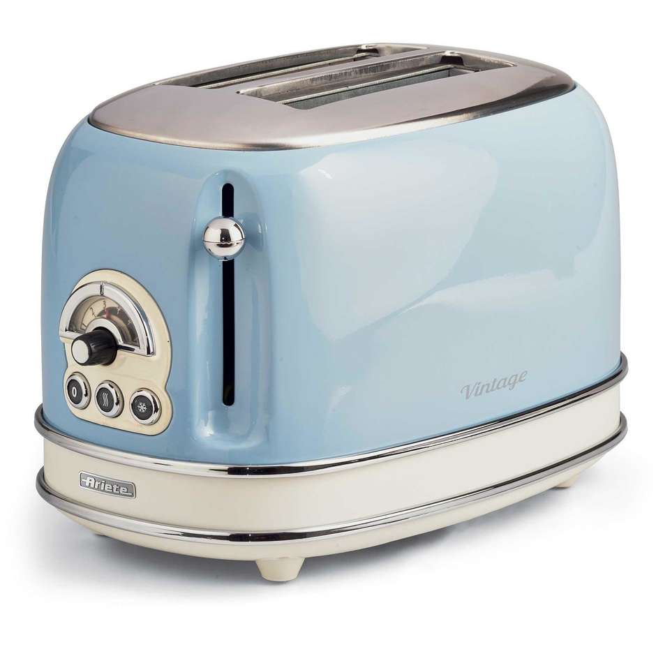Ariete Vintage 155 Tostapane 2 Fette 810W con Pinze Inox 6 Livelli Doratura Celeste