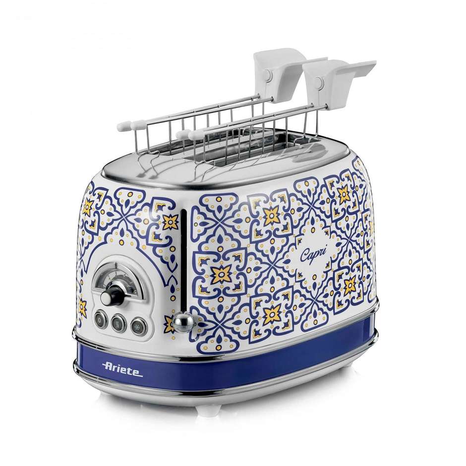 Ariete Vintage 1550C Tostapane 2 Fette 810W con Pinze Inox 6 Livelli Doratura Blu Oceano