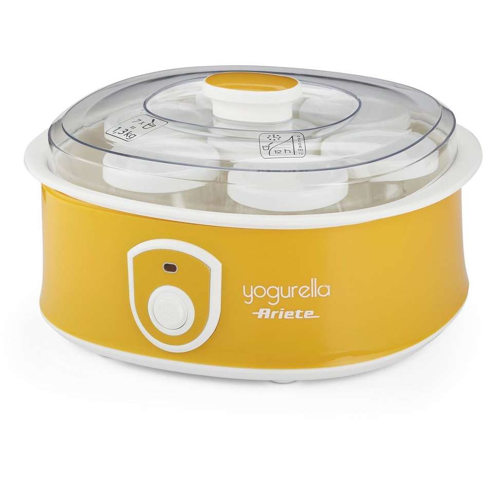Ariete Yogurella 617 Yogurtiera Elettrica con 7 Vasetti in Vetro Capacità 1,3 L 20 W Bianco e Giallo