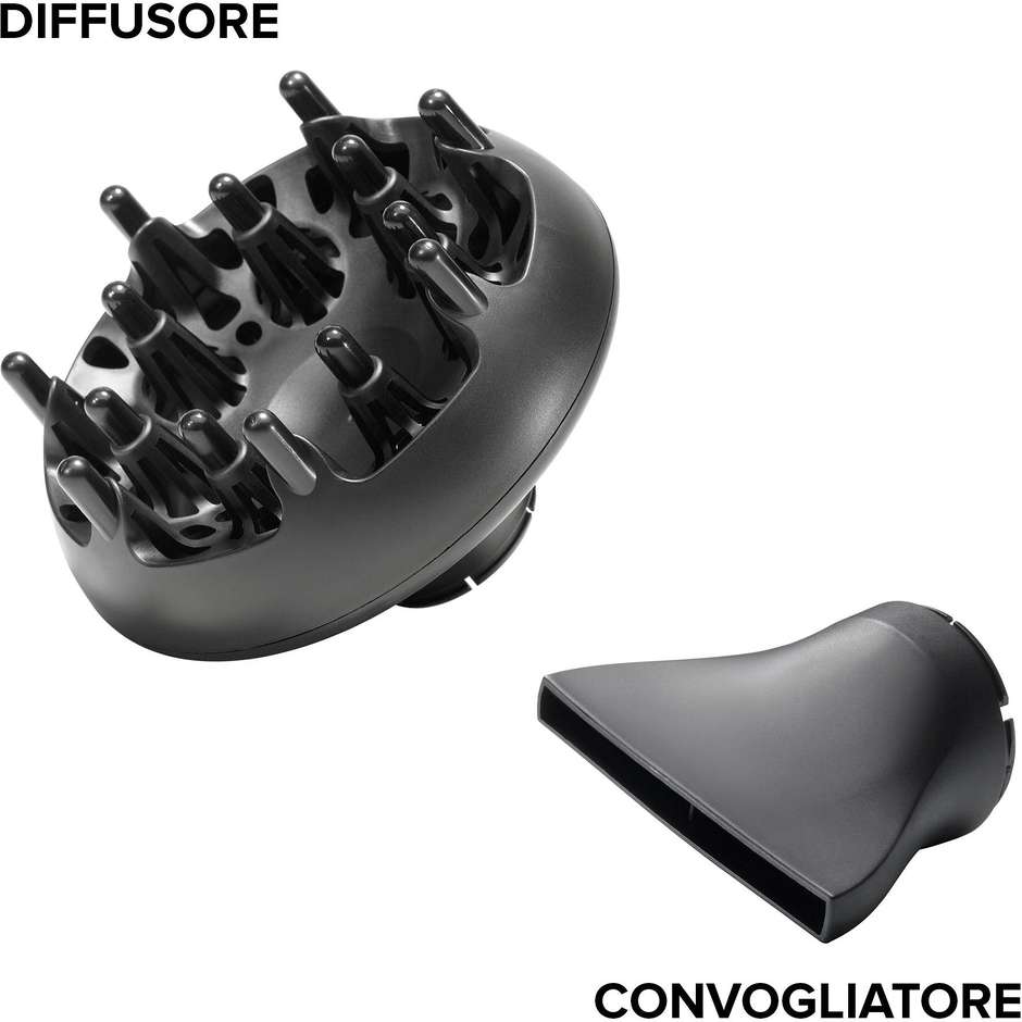 Asciugacapelli 2400W AC Ionico Ceramica Nero con Diffusore e Concentratore