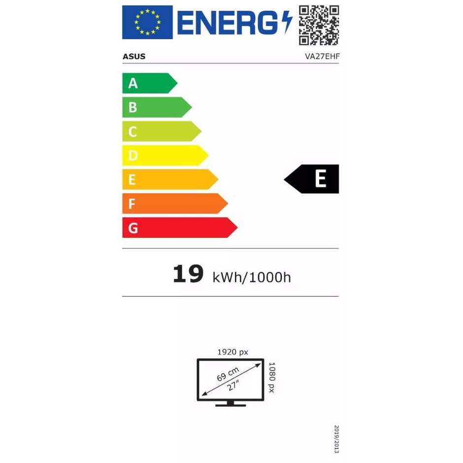 ASUS VA27EHF PC Monitor 27" LCD 250 cd/m² Full HD Classe E Colore Nero