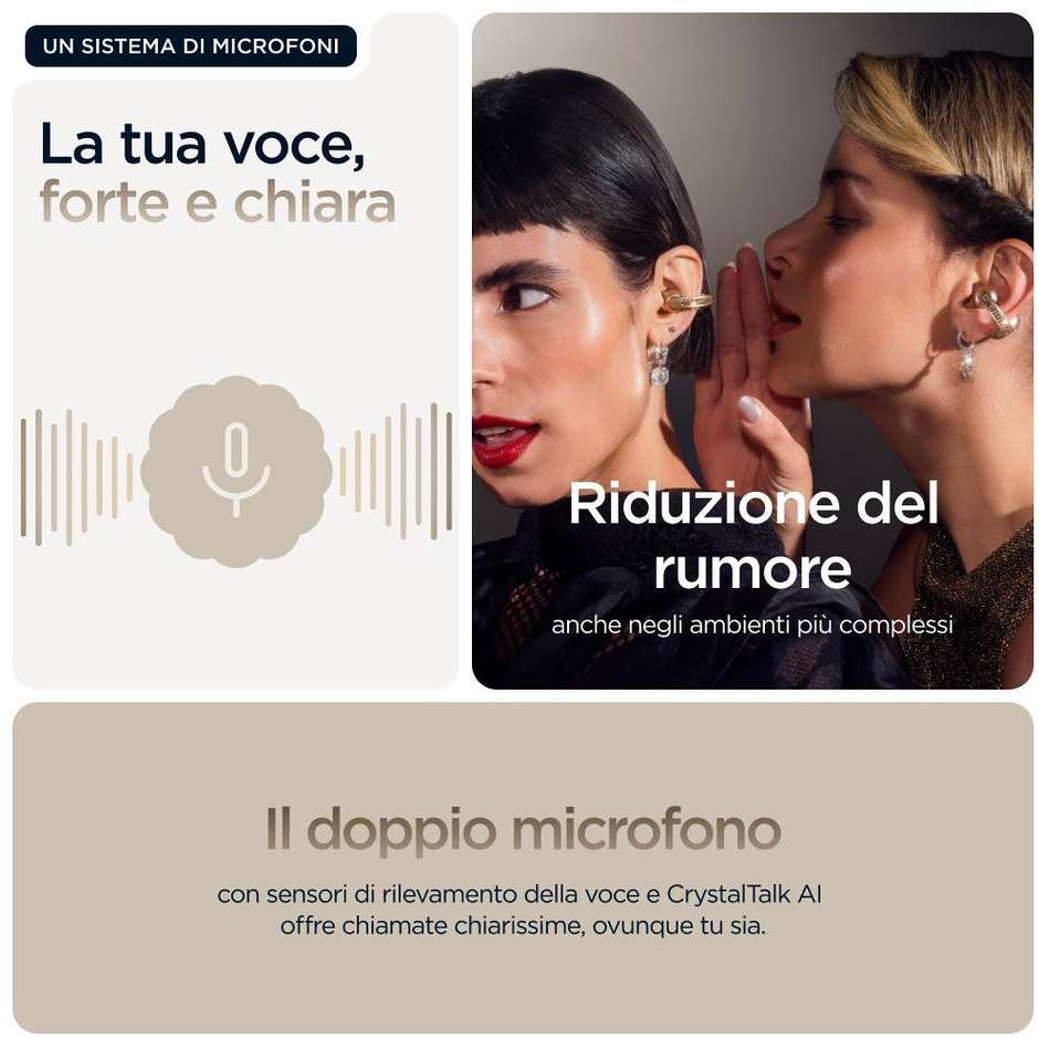 auricolare bt tws open-ear batteria 37ore con cus