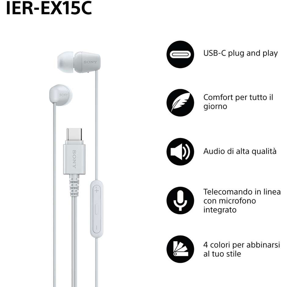 auricolare in ear con mic white type c