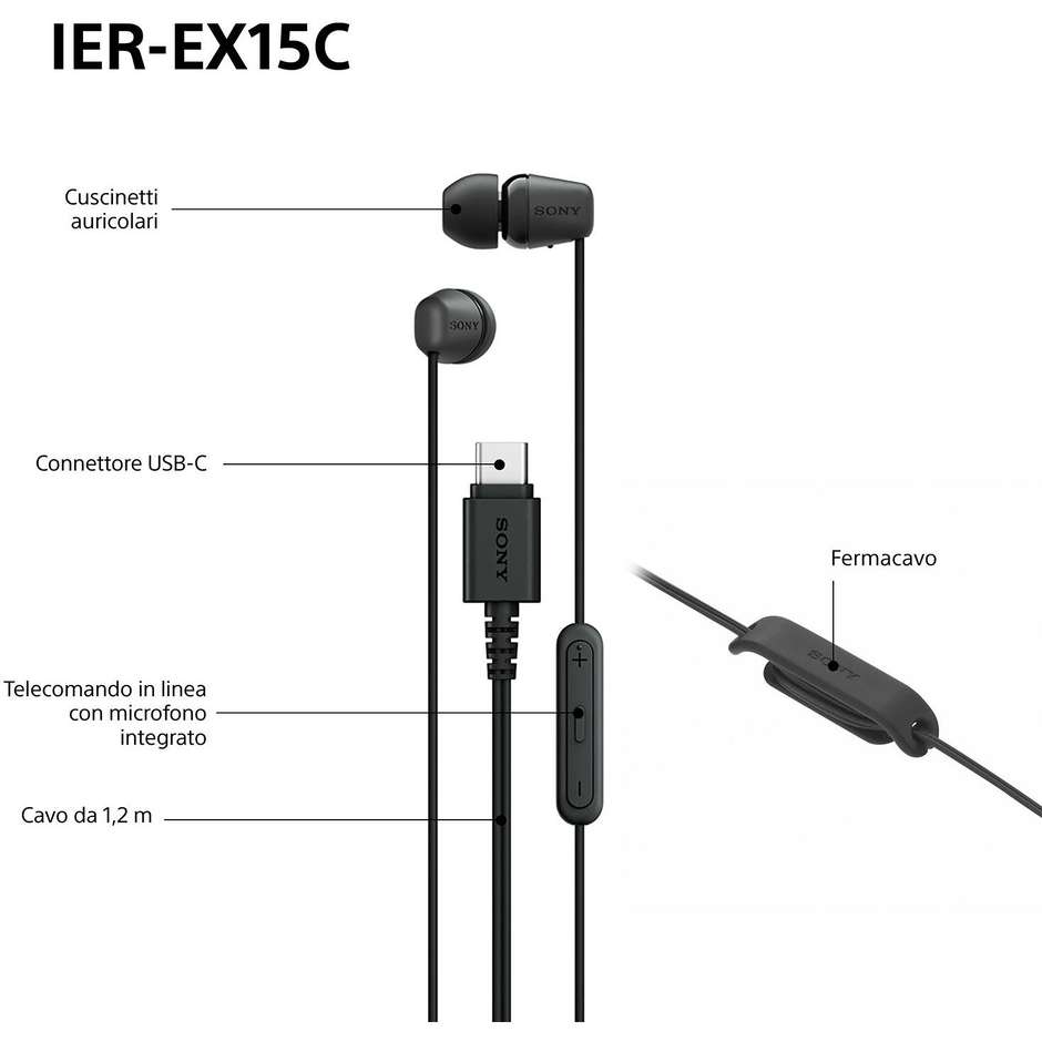 auricolare in ear con mic white type c