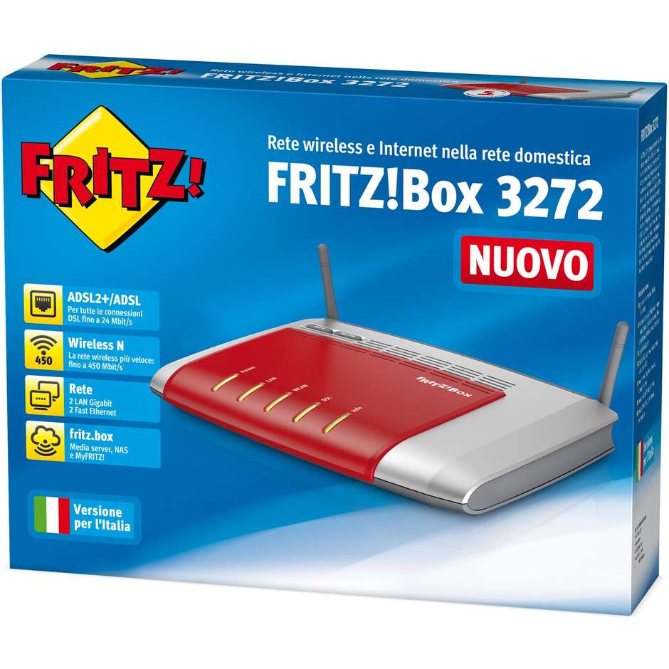 AVM FRITZ!Box 3272 modem Router Wifi per per ADSL e ADSL2+ 450 Mbit/s colore Argento,Rosso