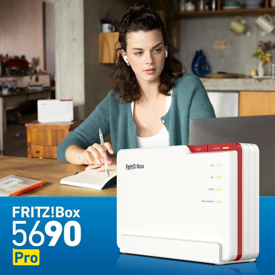 AVM FRITZ!Box 5690 Pro International Modem Router Tri-Band Wi-Fi 7 fino a 18500Mbps per Fibra e DSL Porta 2.5 GbE Zigbee e DECT - Bianco