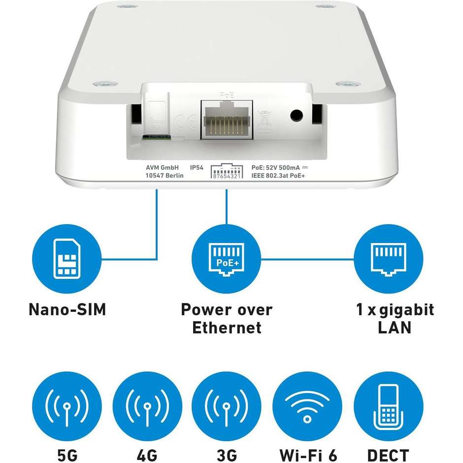 AVM FRITZ!Box 6860 5G International Router 5G/4G con Wi-Fi 6 AX3000 Porta Gigabit PoE e Base DECT - Bianco