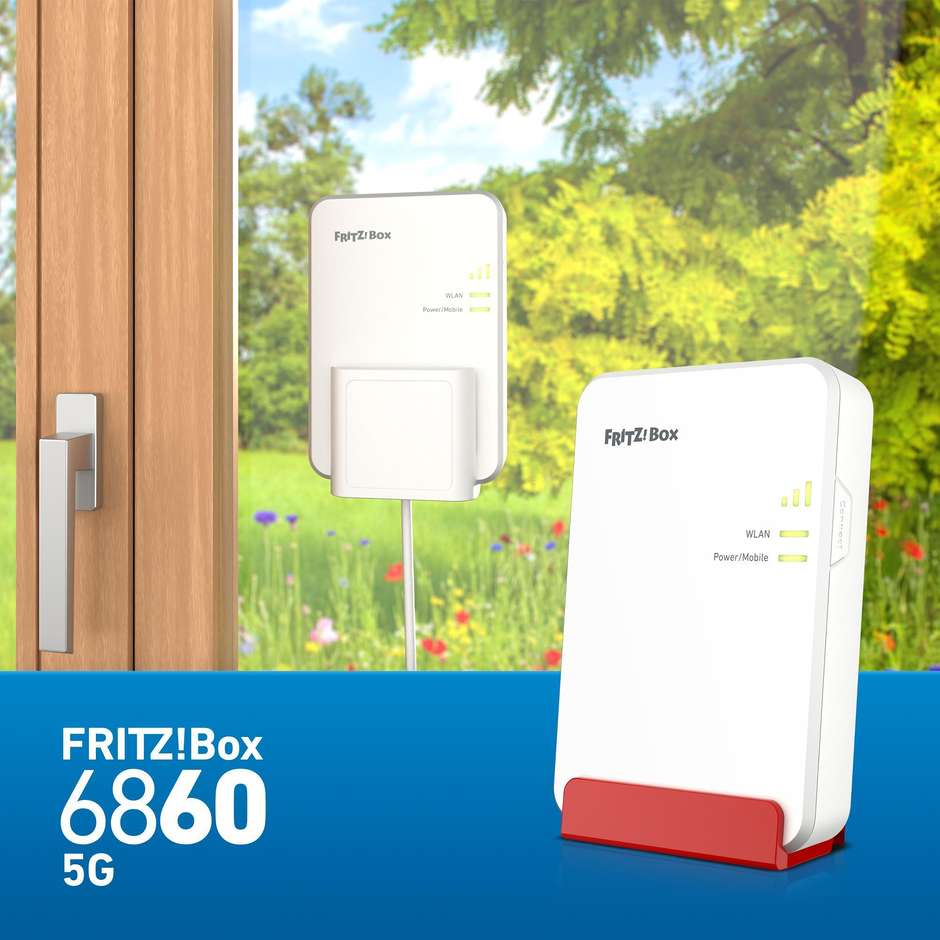 AVM FRITZ!Box 6860 5G International Router 5G/4G con Wi-Fi 6 AX3000 Porta Gigabit PoE e Base DECT - Bianco