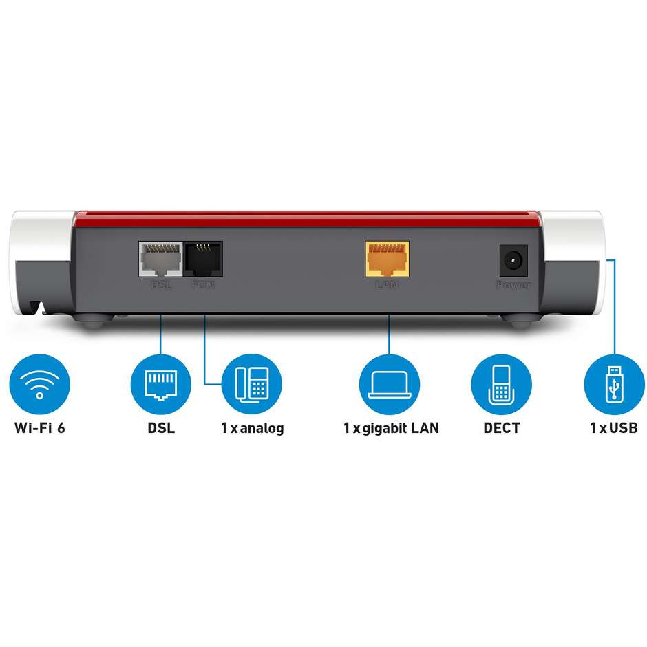AVM FRITZ!Box 7510 Modem Router VDSL Supervectoring 35b Wi-Fi 6 AX600 con Base DECT Porta Gigabit LAN e USB - Bianco