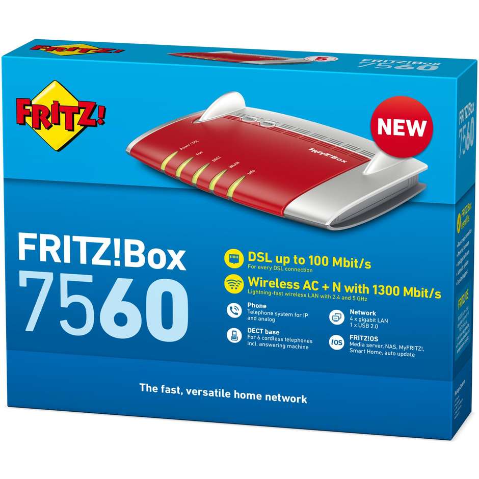 AVM FRITZ BOX 7560 Modem Router Wi-Fi VDSL / Fibra Dual-band (2.4 GHz / 5 GHz) 10,100,1000 Mbps Colore Red