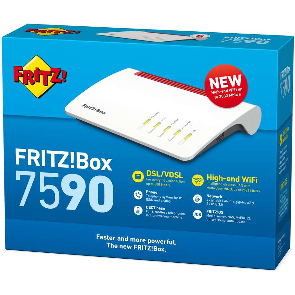 AVM FRITZ BOX 7590 Modem Router Wi-Fi VDSL / Fibra Dual-band (2.4 GHz / 5 GHz) 10,100,1000 Mbps Colore White