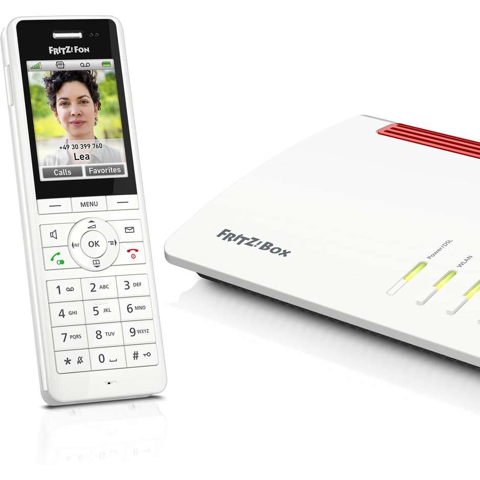 AVM FRITZ!Fon X6 Telefono Cordless DECT Display a Colori 2.4" Audio HD Chiamate VoIP e Segreteria Colore Bianco