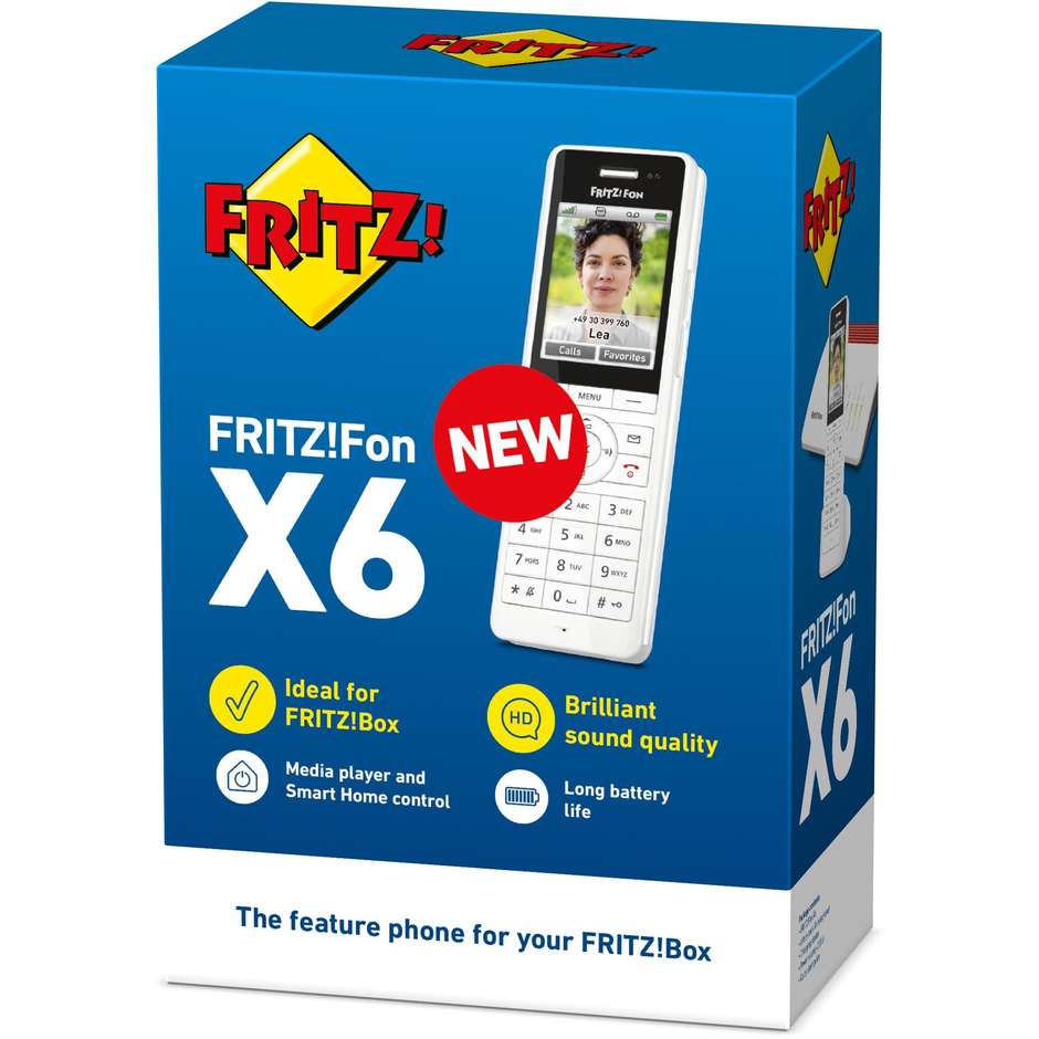 AVM FRITZ!Fon X6 Telefono Cordless DECT Display a Colori 2.4" Audio HD Chiamate VoIP e Segreteria Colore Bianco