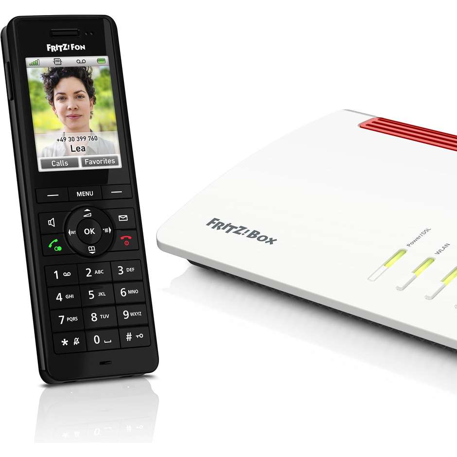AVM FRITZ!Fon X6 Telefono Cordless DECT Display a Colori 2.4" Audio HD Chiamate VoIP e Segreteria Colore Nero